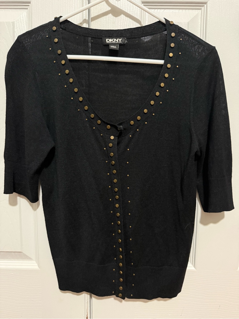 DKNY Black Knit Top with Gold Accent Studs